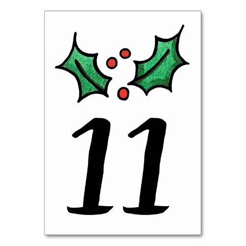 Christmas Holly Wedding Table Number