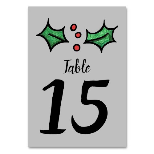 Christmas Holly Wedding Table Number