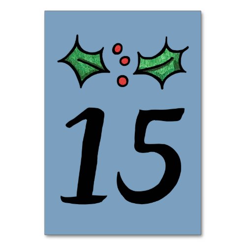 Christmas Holly Wedding Table Number