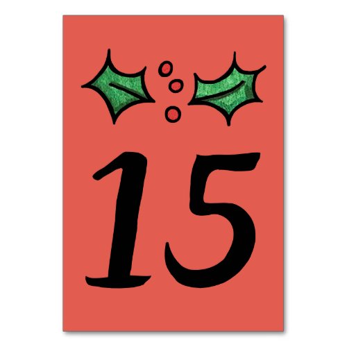 Christmas Holly Wedding Table Number
