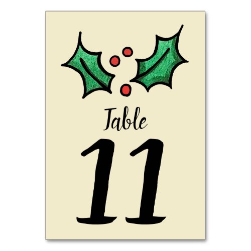 Christmas Holly Wedding Table Number