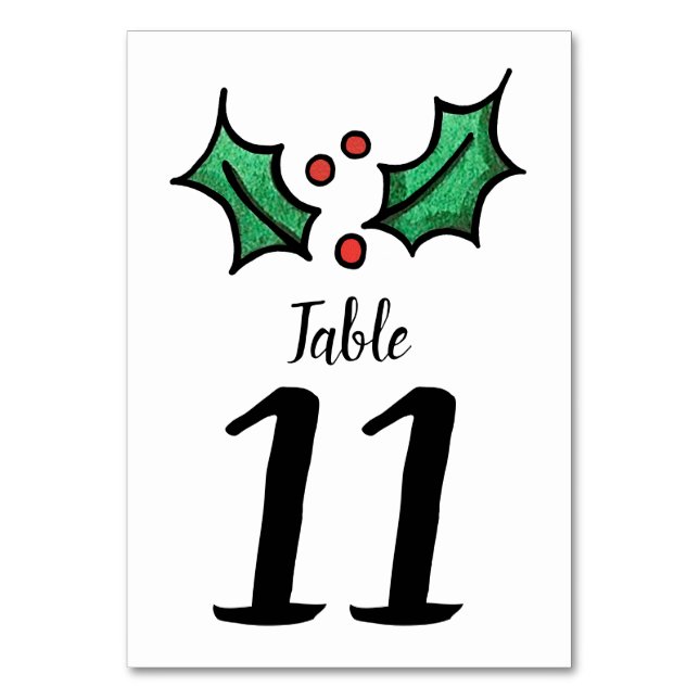Christmas Holly Wedding Table Number (Front)