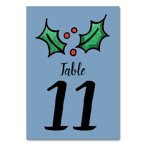 Christmas Holly Wedding Table Number