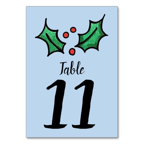 Christmas Holly Wedding Table Number