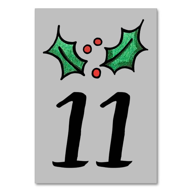 Christmas Holly Wedding Table Number (Front)