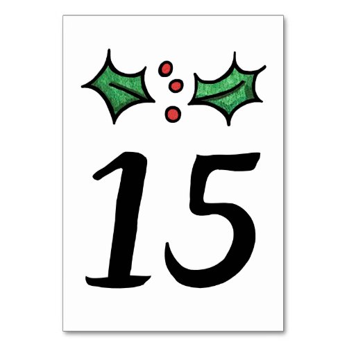 Christmas Holly Wedding Table Number