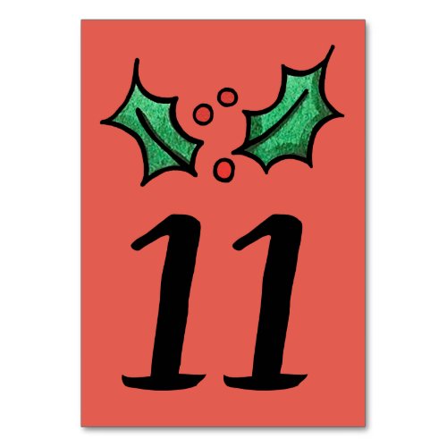 Christmas Holly Wedding Table Number