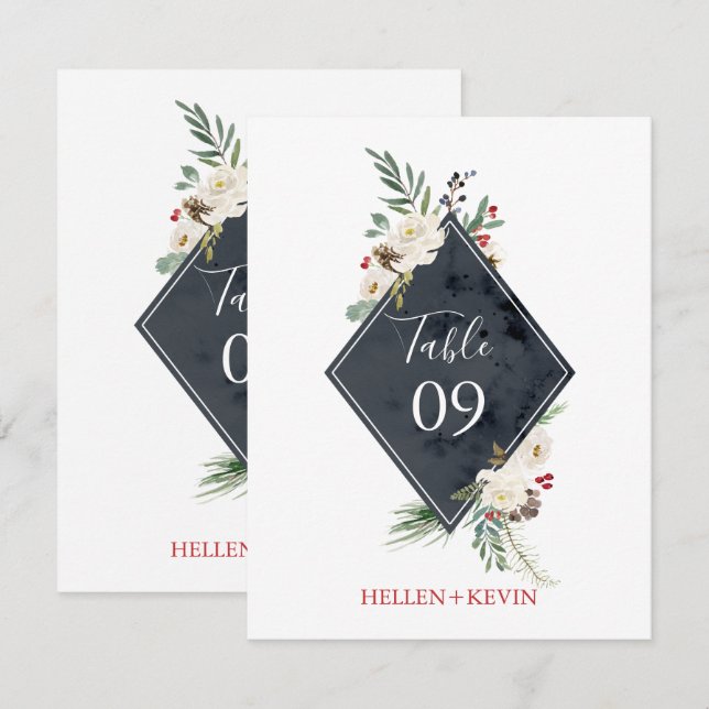 Christmas Holly & White Roses Bouquet Frame Invitation (Front/Back)