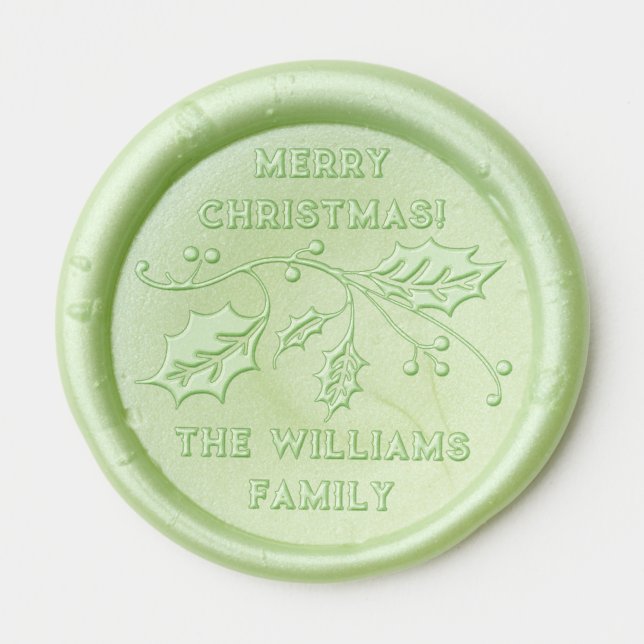 Christmas Holly Winter Season Custom Family Name Wax Seal Sticker (Front)