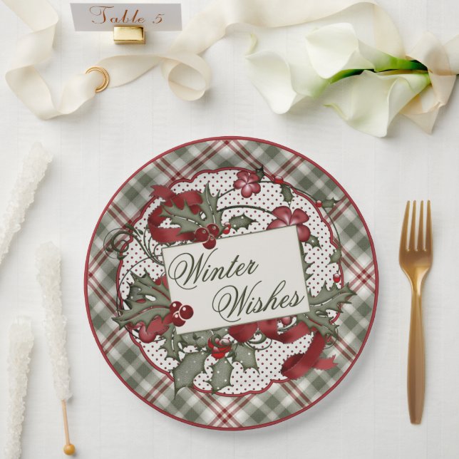Christmas-Holly-WINTER-WISHES-Paper Plate (Wedding)