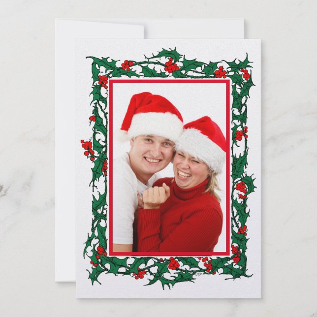 Christmas Holly With Berries Border Photo Holiday Card (Front)