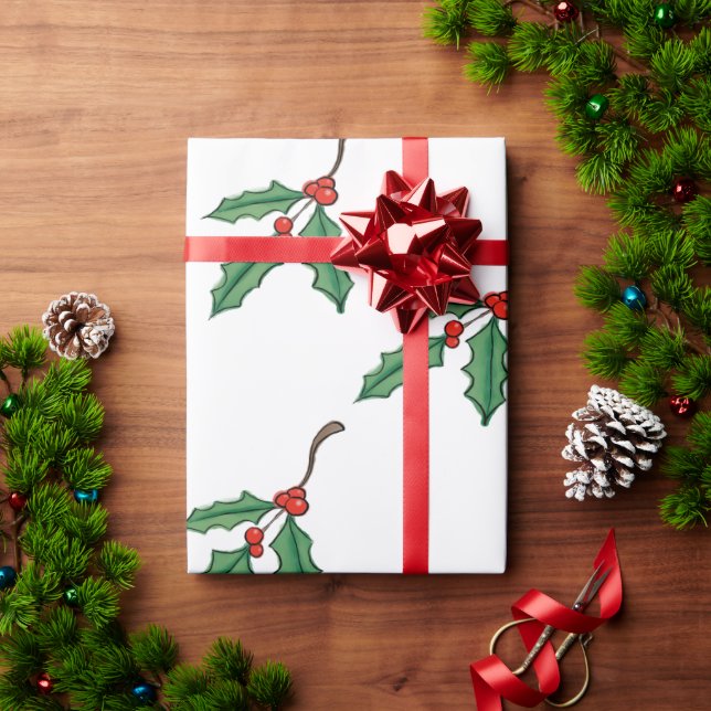  Christmas Holly Wrapping Paper  (Holiday Gift)