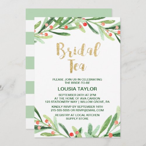 Christmas Holly Wreath Bridal Tea Invitation