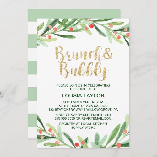 Christmas Holly Wreath Brunch  Bubbly Invitation