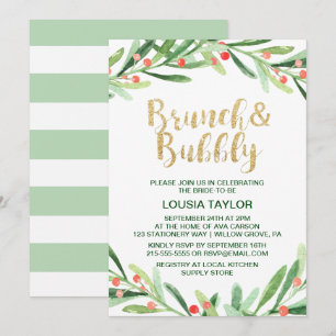 Christmas Holly Wreath Brunch & Bubbly Invitation