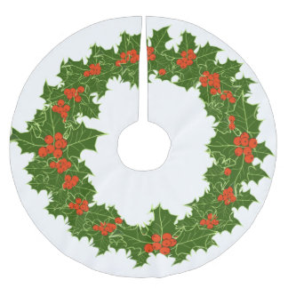 Christmas Holly Wreath Brushed Polyester Tree Ski Brushed Polyester Tree Skirt