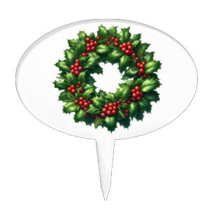 Christmas Holly Wreath Cake Topper