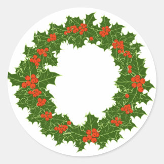 Christmas Holly Wreath Classic Round Sticker