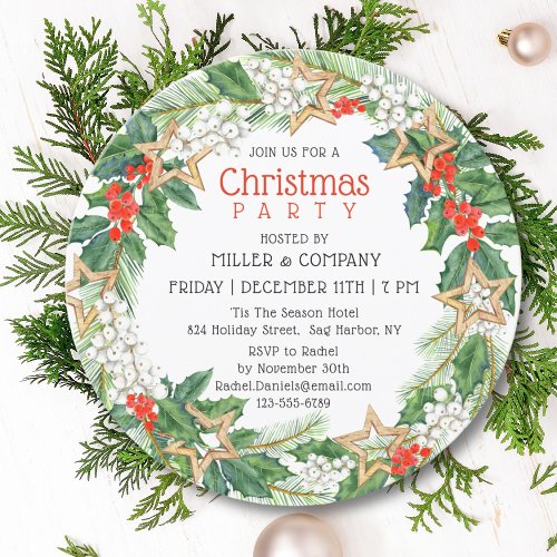 Christmas Holly Wreath Corporate Christmas Party Invitation