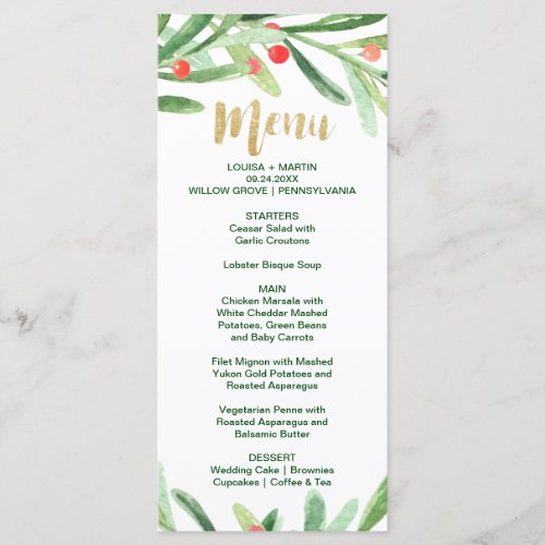 Christmas Holly Wreath Dinner Menu Card