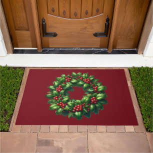 Christmas Holly Wreath Doormat