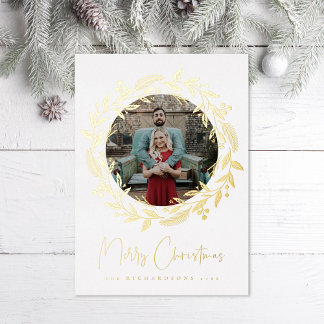 Christmas Holly Wreath Foil Holiday Card