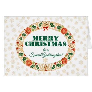 Christmas Holly Wreath, for Goddaughter Snowflakes Cards