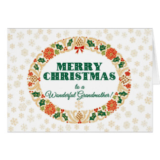 Christmas Holly Wreath, for Grandmother Snowflakes Cards