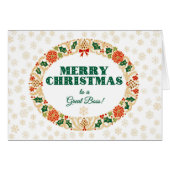 Christmas Holly Wreath for Great Boss, Snowflakes (Front Horizontal)