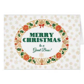 Christmas Holly Wreath for Great Boss, Snowflakes Cards