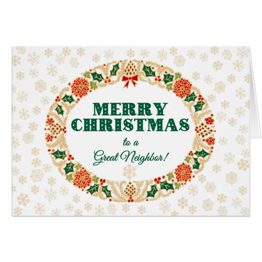 Christmas Holly Wreath, for Neighbor, Snowflakes (Front Horizontal)