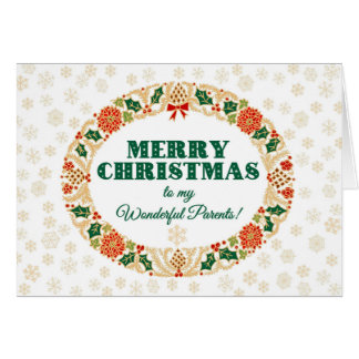 Christmas Holly Wreath, for Parents, Snowflakes Cards