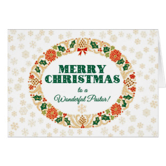 Christmas Holly Wreath, for Pastor, Snowflakes Cards