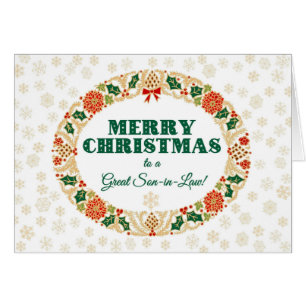 Christmas Holly Wreath, for Son-in-Law, Snowflakes Cards