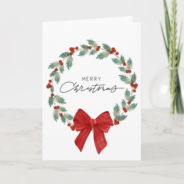 Christmas Holly Wreath Greeting Card (Front)