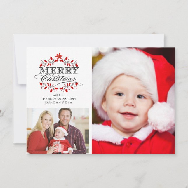 Christmas Holly Wreath Holiday Photo Collage (Front)