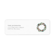 Christmas Holly Wreath Holiday Return Address 2