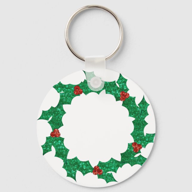 christmas holly wreath keychain (Front)