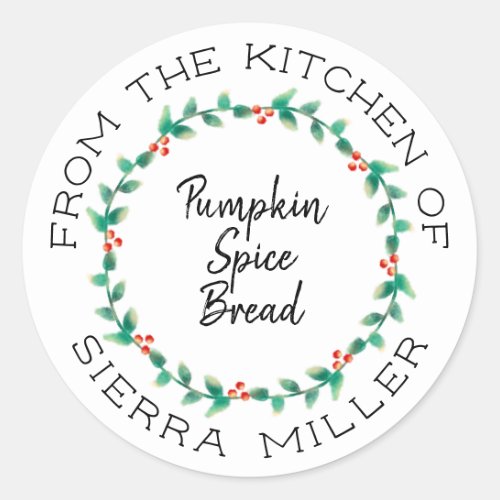 Christmas Holly Wreath Kitchen Treats Gift Label