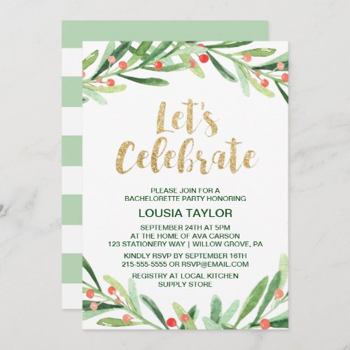 Christmas Holly Wreath Lets Celebrate Invitation