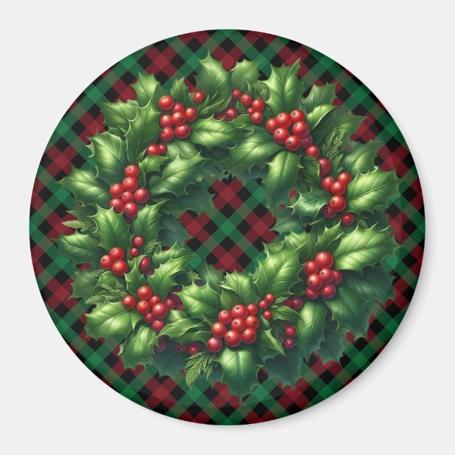Christmas Holly Wreath Magnet (Front)