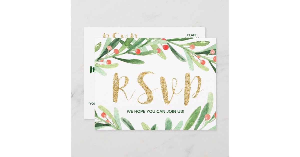 Christmas Holly Wreath Song Request RSVP Postcard | Zazzle