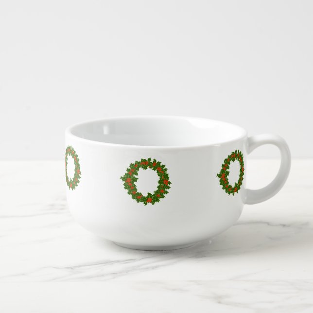 Christmas Holly Wreath   Soup Mug (Left)