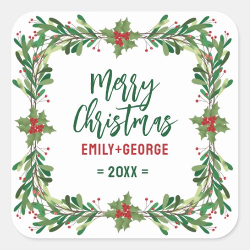Christmas Holly Wreath Square Sticker
