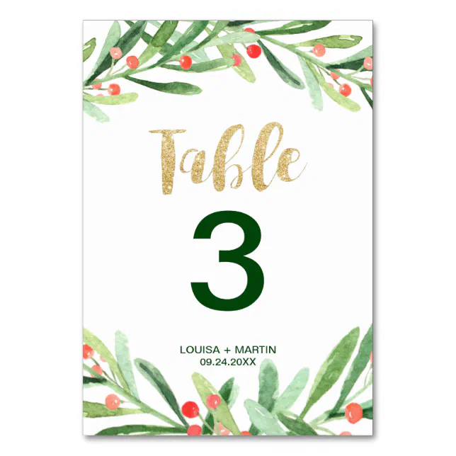Christmas Holly Wreath Table Number | Zazzle