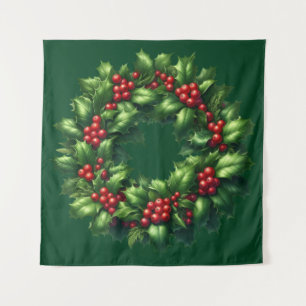 Christmas Holly Wreath Tapestry