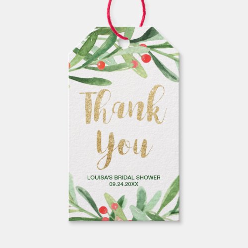 Christmas Holly Wreath Thank You Favor Gift Tags