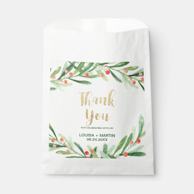 Christmas Holly Wreath Thank You Wedding Favor Bag