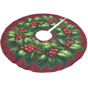 Christmas Holly Wreath Tree Skirt