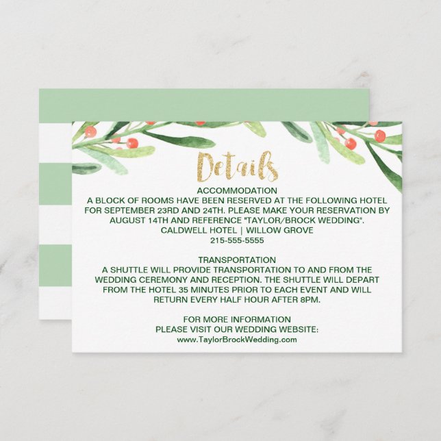 Christmas Holly Wreath Wedding Details Enclosure Card (Front/Back)